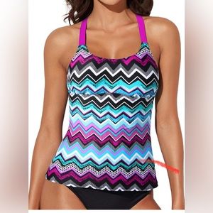 Nwot Aleumdr Womens Striped Printed Strappy Racerback Tankini Swim Top (M1)